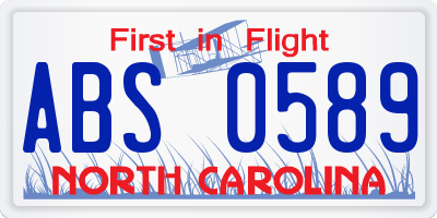 NC license plate ABS0589