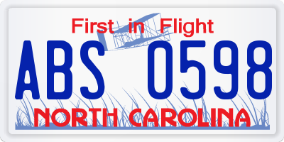 NC license plate ABS0598