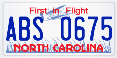 NC license plate ABS0675