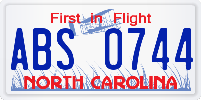 NC license plate ABS0744