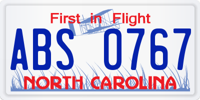 NC license plate ABS0767