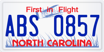 NC license plate ABS0857