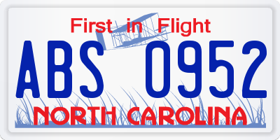 NC license plate ABS0952