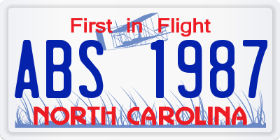 NC license plate ABS1987