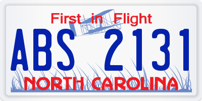 NC license plate ABS2131