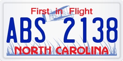 NC license plate ABS2138