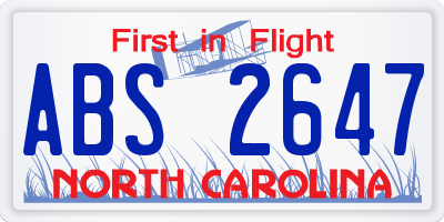 NC license plate ABS2647