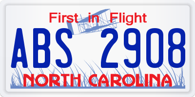 NC license plate ABS2908