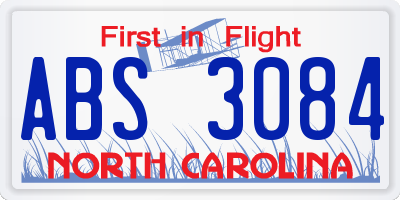 NC license plate ABS3084