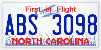 NC license plate ABS3098
