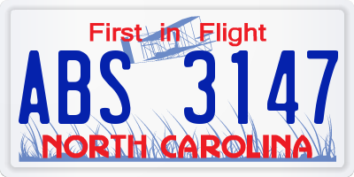 NC license plate ABS3147