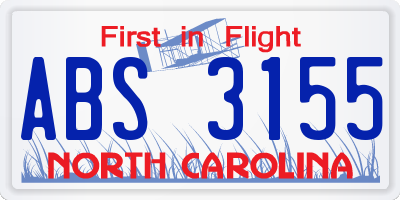 NC license plate ABS3155