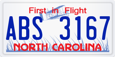 NC license plate ABS3167