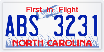 NC license plate ABS3231