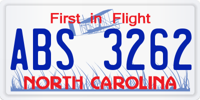 NC license plate ABS3262