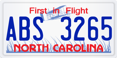 NC license plate ABS3265