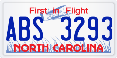 NC license plate ABS3293