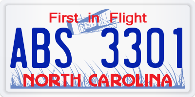 NC license plate ABS3301