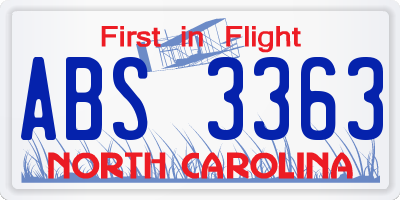 NC license plate ABS3363