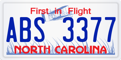 NC license plate ABS3377