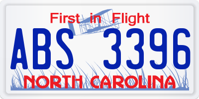NC license plate ABS3396