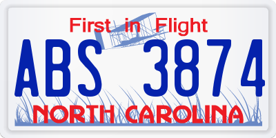 NC license plate ABS3874