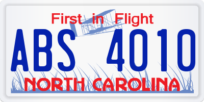 NC license plate ABS4010