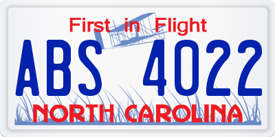 NC license plate ABS4022