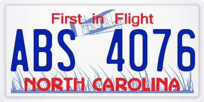 NC license plate ABS4076