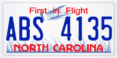 NC license plate ABS4135