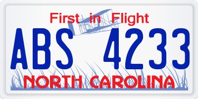 NC license plate ABS4233
