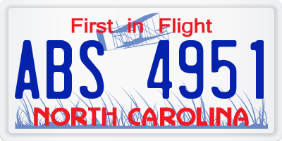 NC license plate ABS4951