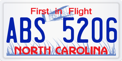 NC license plate ABS5206