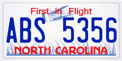 NC license plate ABS5356