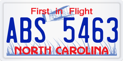 NC license plate ABS5463