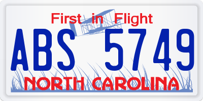 NC license plate ABS5749