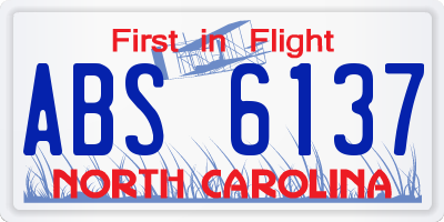 NC license plate ABS6137