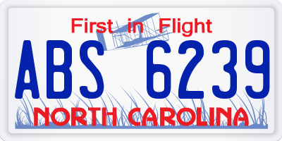 NC license plate ABS6239