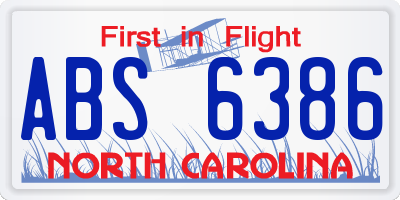 NC license plate ABS6386