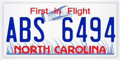 NC license plate ABS6494