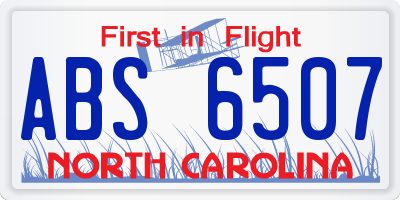 NC license plate ABS6507