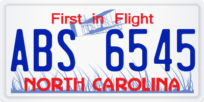 NC license plate ABS6545