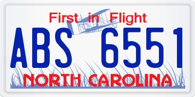 NC license plate ABS6551