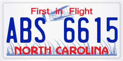 NC license plate ABS6615