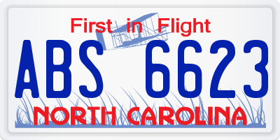 NC license plate ABS6623