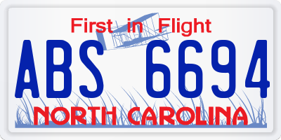 NC license plate ABS6694