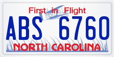 NC license plate ABS6760