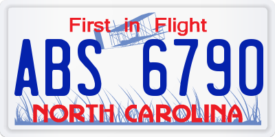 NC license plate ABS6790