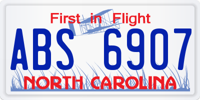NC license plate ABS6907