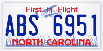 NC license plate ABS6951